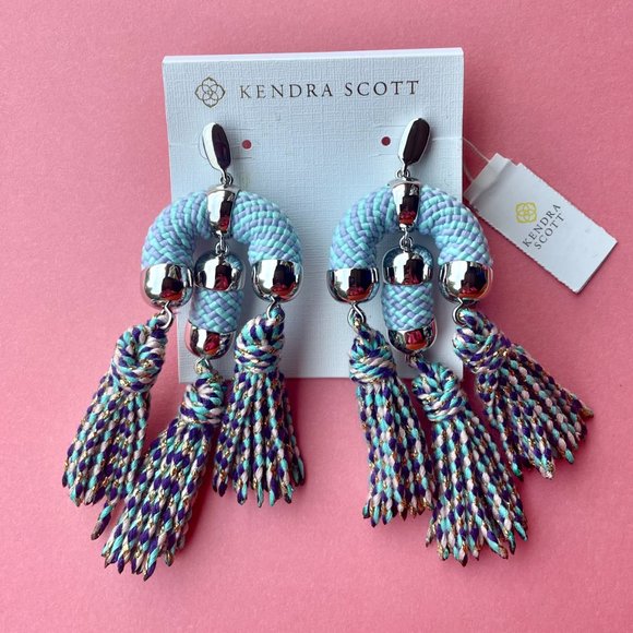 NWT Kendra Scott Tassel Chandelier Earrings Pale Blue Mix - Picture 5 of 15